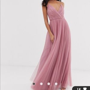 ASOS DESIGN cami pleated tulle maxi dress in rose